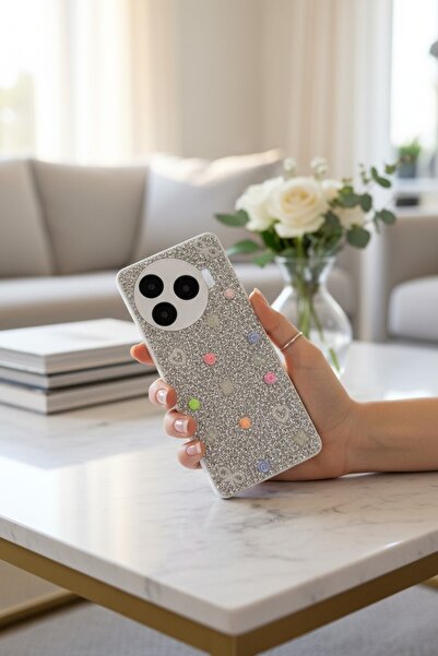 batuteknoloji Tecno Camon 30 Pro Fiyonk Kalp Desenli Kırçıllı Taşlı BTU Silik...
