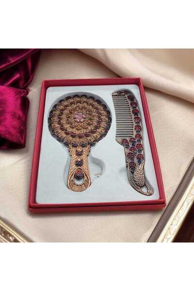 Bakır Center Mirror Comb Set Boxed Gift 12 cm Cast Copper Handcrafted Mirror Comb Set