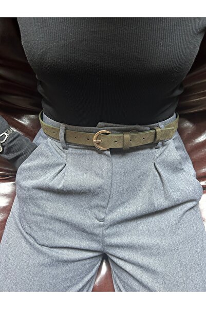 LİA KEMER Illume Yuvarlak Desenli Süet Kadın Gold Tokalı Bel Kemeri Ceket Kem...