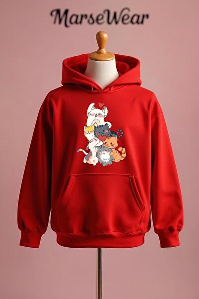 Vordevia سويت شيرت قطني كبير الحجم مطبوع عليه صورة قطة، مصنوع من 3 خيوط