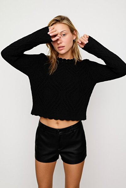 HAKKE Collar Sleeve Tips Patterned Sweater