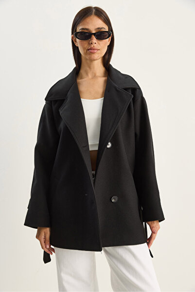 Bianco Lucci Γυναικείο παλτό διπλό πέτο με λεπτομέρεια με λαιμόκοψη και λεπτομέρεια με κορδόνι με επένδυση από κασετίνα 0318 60283770