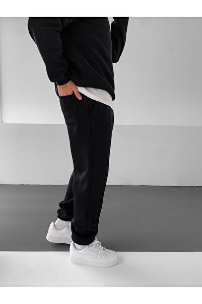 NO1 KONSEPT Μαύρο Premium oversized επένδυση fleece Φούτερ με επένδυση fleece κλωστές