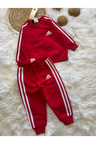 Kidmark Çocuk Modası Children's Unisex Printed Red Striped 100% Cotton Set