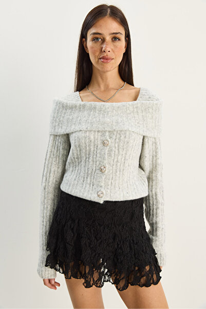 Bianco Lucci Women's Boat Neck Button Detailed Knitwear Sweater 9059 60283778