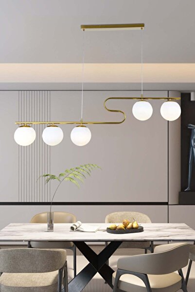 RFAN Chandelier, Model 5505/5, With Lampshades, 5 X G9, Gold