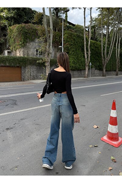 KOTOLOG Unisex Adjustable Waist Pleated Detail Jeans with Leg Pockets