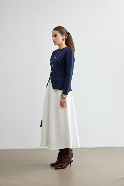 EMNORA Mery Scuba Kloş Etek Beyaz