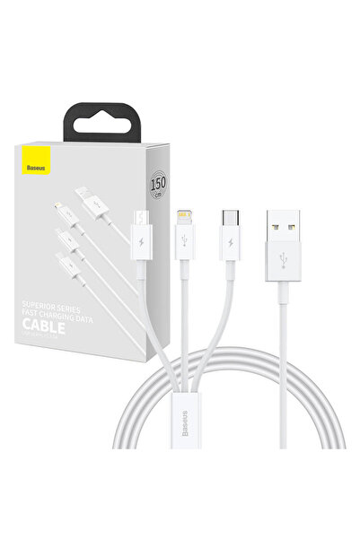 Baseus Καλώδιο γρήγορης φόρτισης δεδομένων USB σε M+L+C Superior 3.5A 1m (λευκό)