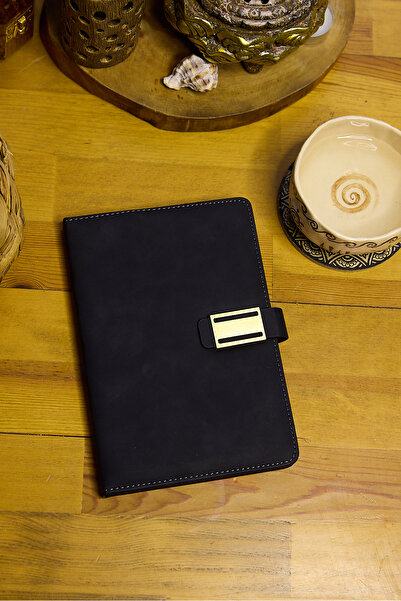 locko Kişiye Özel Siyah Vegan Deri Metal Mıknatıslı Kilitli 224 Sayfa Çizgili...