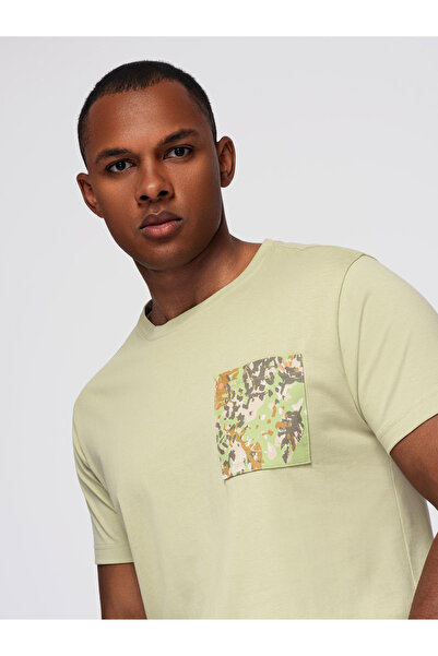 OMBRE Men's Cotton T-Shirt with Printed Pocket - Light Olive V2 OM-TSPT-0227