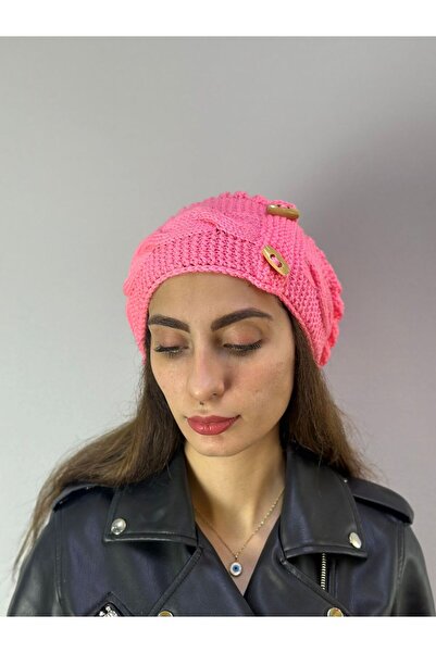 Gönülden Tasarım Hand Knitted Shepherd's Buttoned Women's Beanie