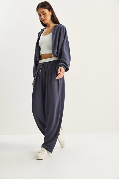 Bianco Lucci Set cu glugă cardigan crop pentru femei talie înaltă pantaloni modal relaxat 3 piese 4062 60283773