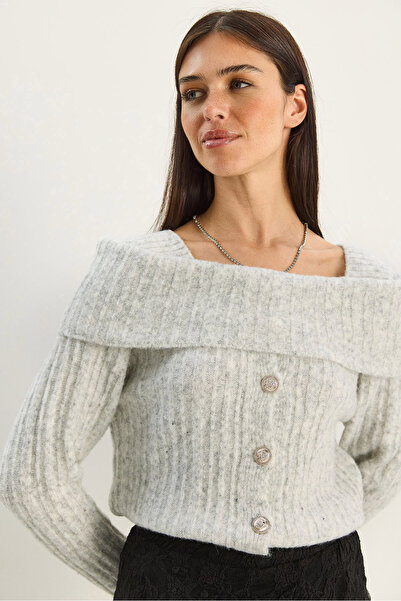 Bianco Lucci Women's Boat Neck Button Detailed Knitwear Sweater 9059 60283778