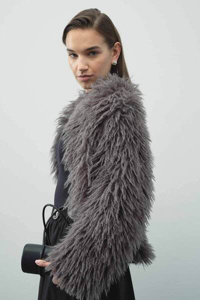 Hooopstore Short Faux Fur Anthracite Jacket