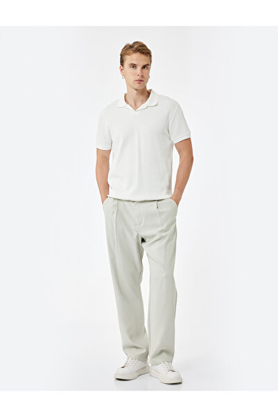 Koton Oversized Rayon Pleated Fabric Trousers with Viscose Pocket Detail