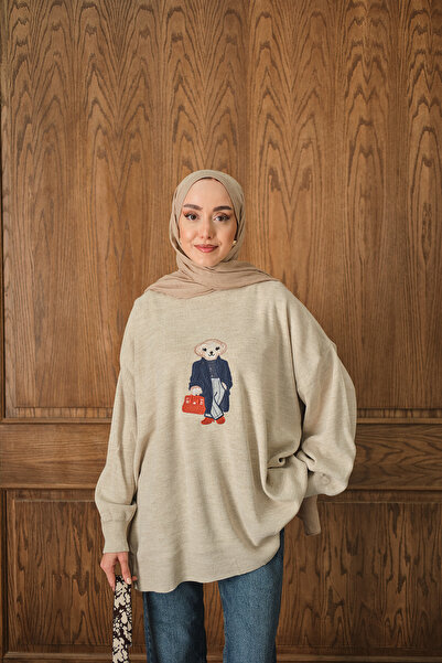 LOCCO Γυναικείο Σετ Πλεκτό Κρεμάστρα με Κέντημα Αρκουδάκι