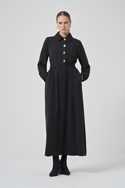 Nuss Snap Button Detail Belted Dress 2007 Black