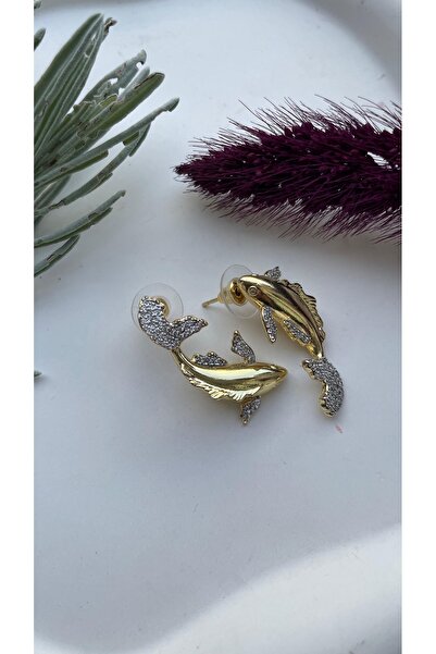 Merlina Jewelry 14 K Altın kaplama balık figürlü gold küpe