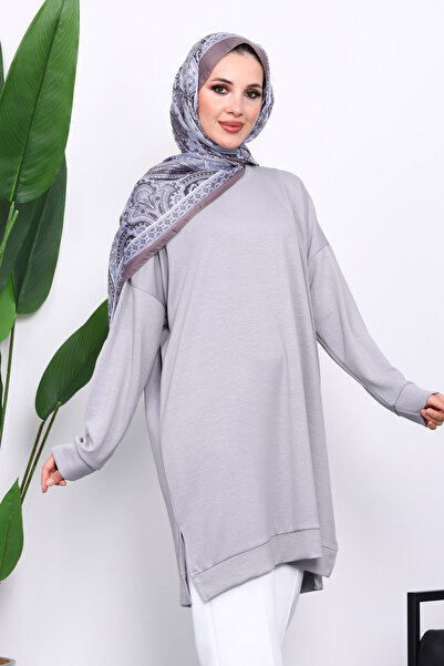 İmajButik Gray Crew Neck Modal Tunic