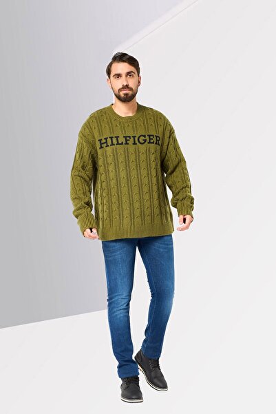 Tommy Hilfiger Men Crew Neck Brand Logo Sweater, Olive
