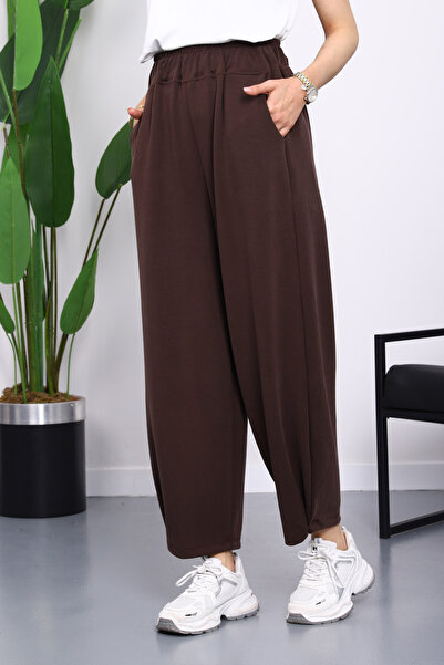 İmajButik Brown Elastic Waist Pocket Trousers
