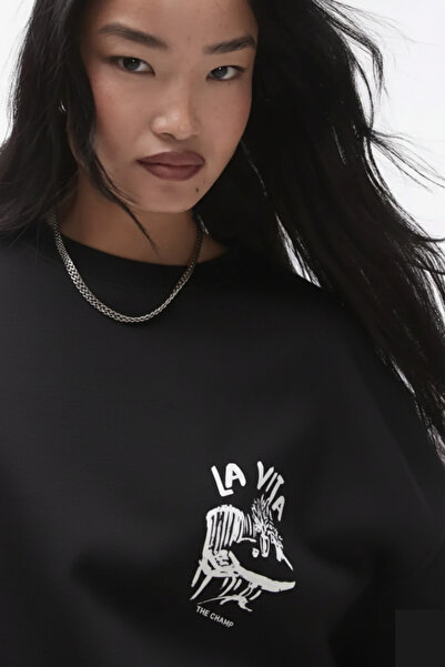 The Champ Clothing Φούτερ Unisex Μαύρο με λαιμόκοψη Dolce Casa με τύπωμα 3 Thread Ş επένδυση fleece Oversize