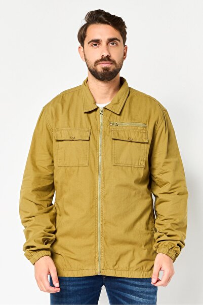 Threadbare Men Spread Collar Textured Long Sleeve Jacket Shirt, Olive