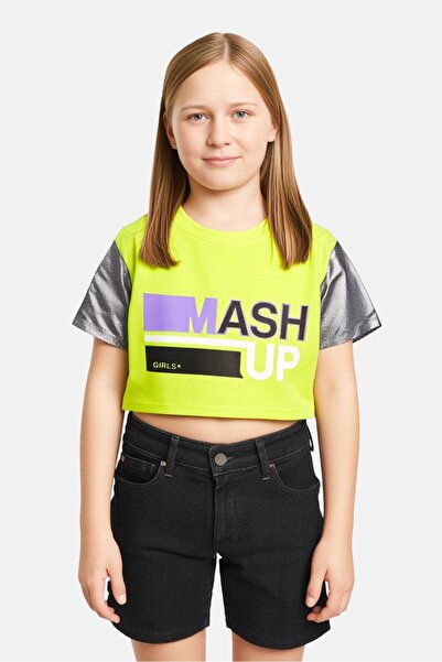 Overkids Kids Girl Graphic Print Short Sleeve Top, Neon Yellow