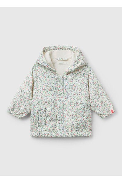 United Colors of Benetton Baby Ecru All Printed Double Pocket Hooded Raincoat