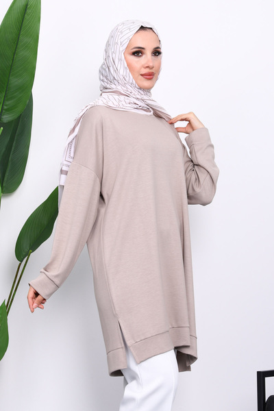 İmajButik Beige Crew Neck Modal Tunic