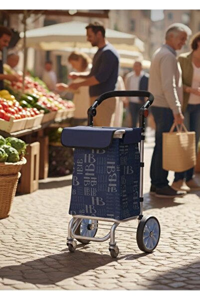 CEZVE HOME 360° Döner 4 Tekerlekli Su Geçirmez Çantalı Alüminyum Pazar Arabası