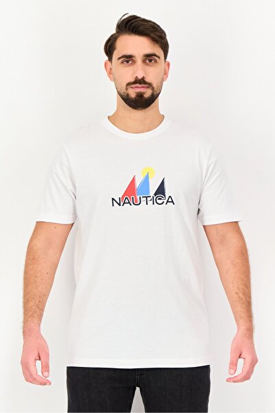 Nautica Men Crew Neck Short Sleeve Graphic Print T-Shirt, White