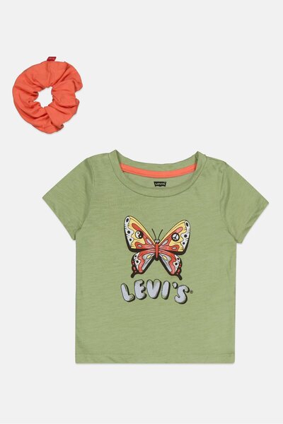 Levi's Toddlers Girl 2 Pcs Short Sleeves Graphic Print Tops With Scrunchie, Green