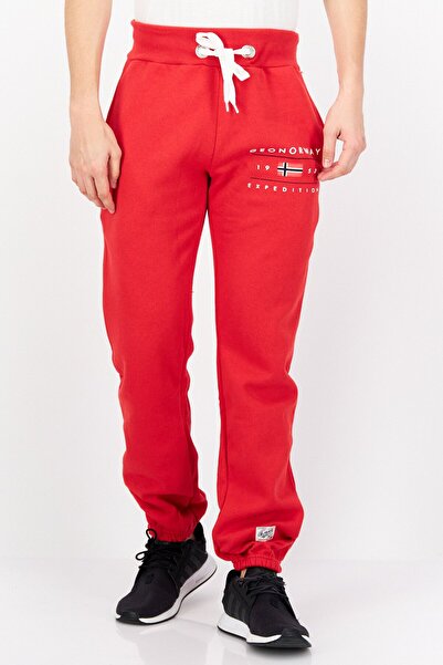 Geographical Norway Men Regular Fit Brand Logo Jogger Pants, Red