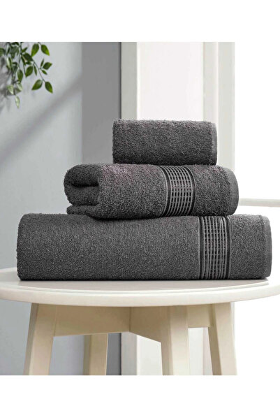 Mira Home طقم مناشف حمام مكون من 3 قطع قطن إيقاع أنثراسايت