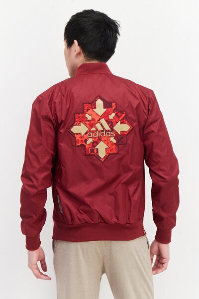 adidas Men Sportswear Fit Long Sleeves Jacket Shirt, Maroon