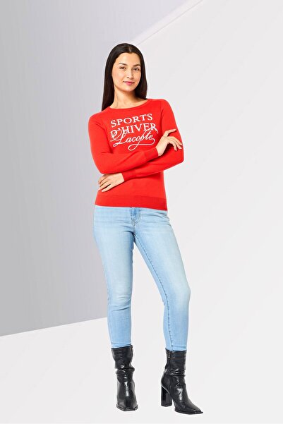 Lacoste Women Sportswear Fit Graphic Print Outdoor Sweater, Red