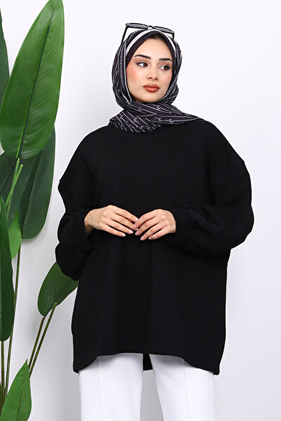 İmajButik Black Balloon Sleeve Oversized Sweatshirt