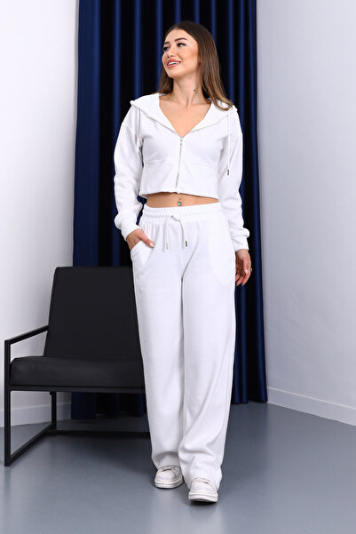 İmajButik Ecru Hooded Cardigan and Pants Thessaloniki Set