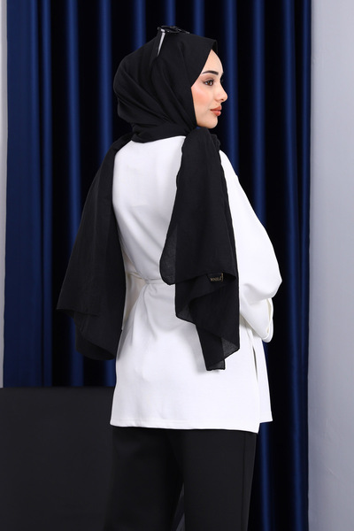 İmajButik Ecru Tunic with Slits on the Sides and Drawstring Waist