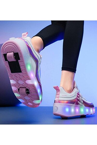 Little Rockz Kids Two Wheel Roller Shoes Rechargeable LED Flash Light Sneaker Skate Heelys Shoes