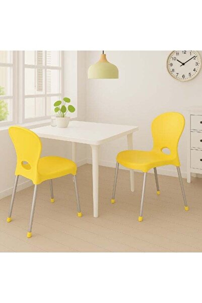 ALMUFARREJ مجموعة من كرسيين مطبخ متعدد الأغراض، أصفر، بأرجل معدنية