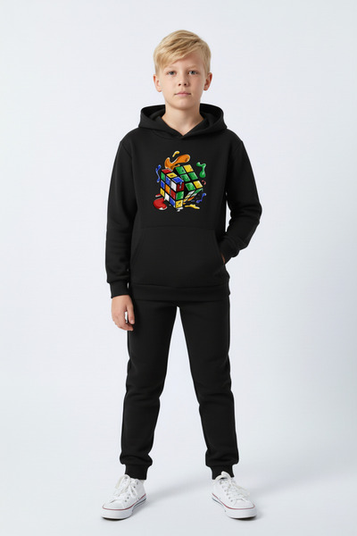 panios kids Σετ αθλητικής φόρμας για αγόρια με 3 νήματα Winter Sh επένδυση fleece με λεπτομέρεια εκτύπωσης Rubik's Cube