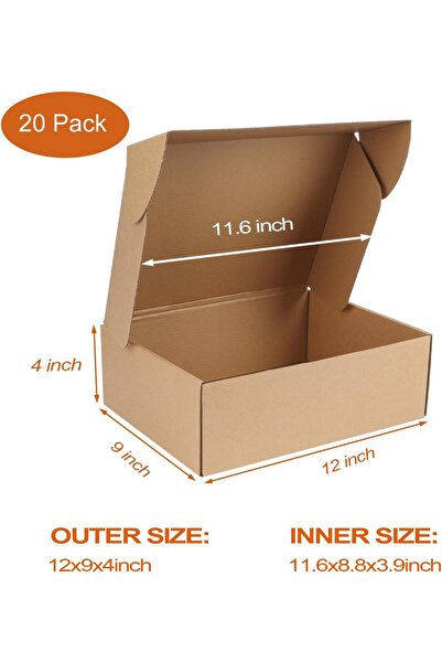PHAREGE 12×9×4 in Corrugated Cardboard Mailer Boxes, Brown, 20 Pack