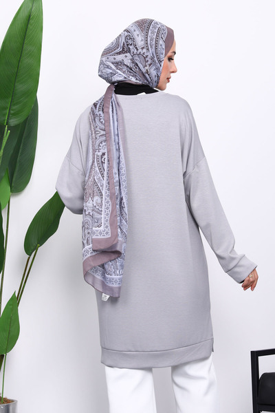 İmajButik Gray Crew Neck Modal Tunic