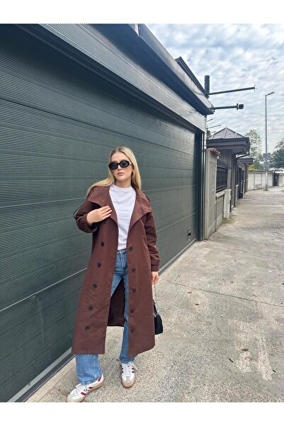 NEW JOURNAL Γυναικεία καφέ καμπαρντίνα με λεπτομέρειες και κουμπιά New-18