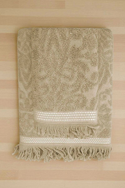 Mira Home 2 Piece Jacquard Bath Towel Set 100% Cotton 90X150 cm Arden Beige