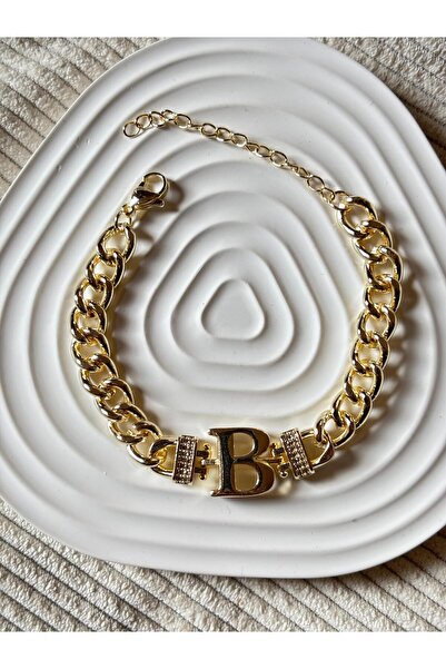 bijoux uniques B Harfli 14k yeşil altın kaplama kararmaz gurmet bileklik