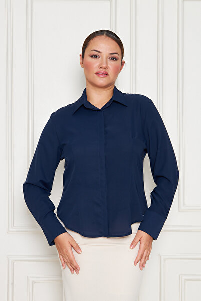 UNIQUE LADY Women's Classic Secret Placket Slim Fit Pen Shirt - All Size Options
